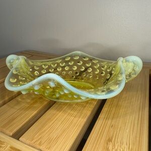 VTG Fenton Topaz Opalescent Hobnail glass bowl Candy dish Uranium